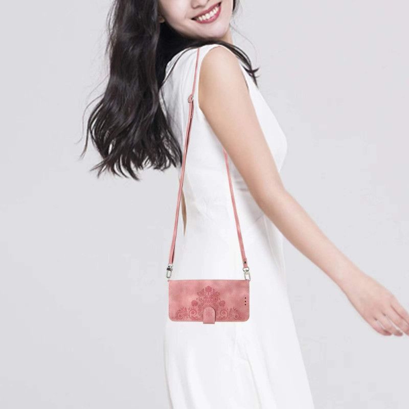 Kožený Kryt Oppo Reno 13 Pro 5g Květinový Vzor S Ramenním Popruhem