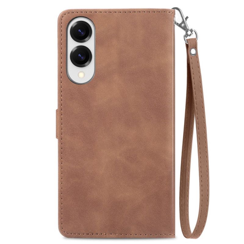 Kožený Kryt Samsung Galaxy S25 5g Edge Peněženka Na Zip S Květinovým Vzorem