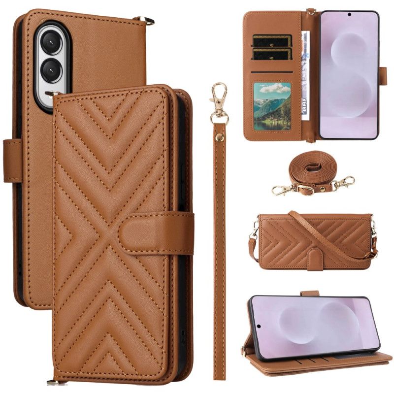 Kožený Kryt Samsung Galaxy S25 5g Edge Prošívané S Popruhem A Ramenním Popruhem