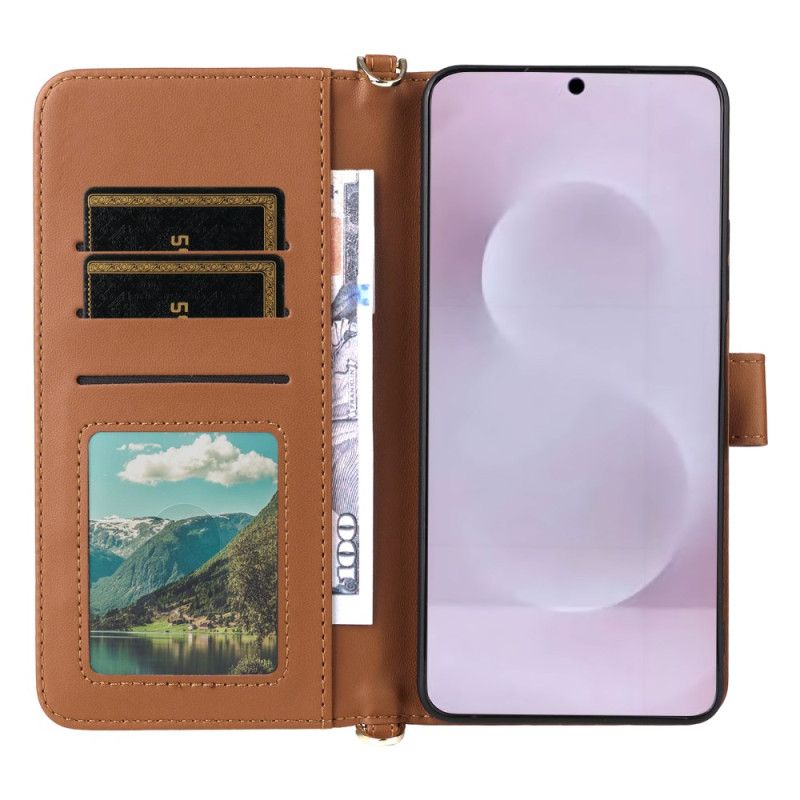 Kožený Kryt Samsung Galaxy S25 5g Edge Prošívané S Popruhem A Ramenním Popruhem