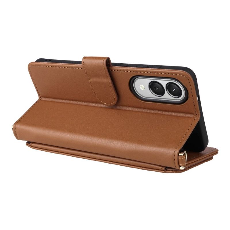 Kožený Kryt Samsung Galaxy S25 5g Edge Prošívané S Popruhem A Ramenním Popruhem