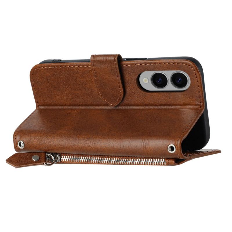 Kožený Kryt Samsung Galaxy S25 5g Edge Vintage Peněženka S Páskem A Ramenním Popruhem