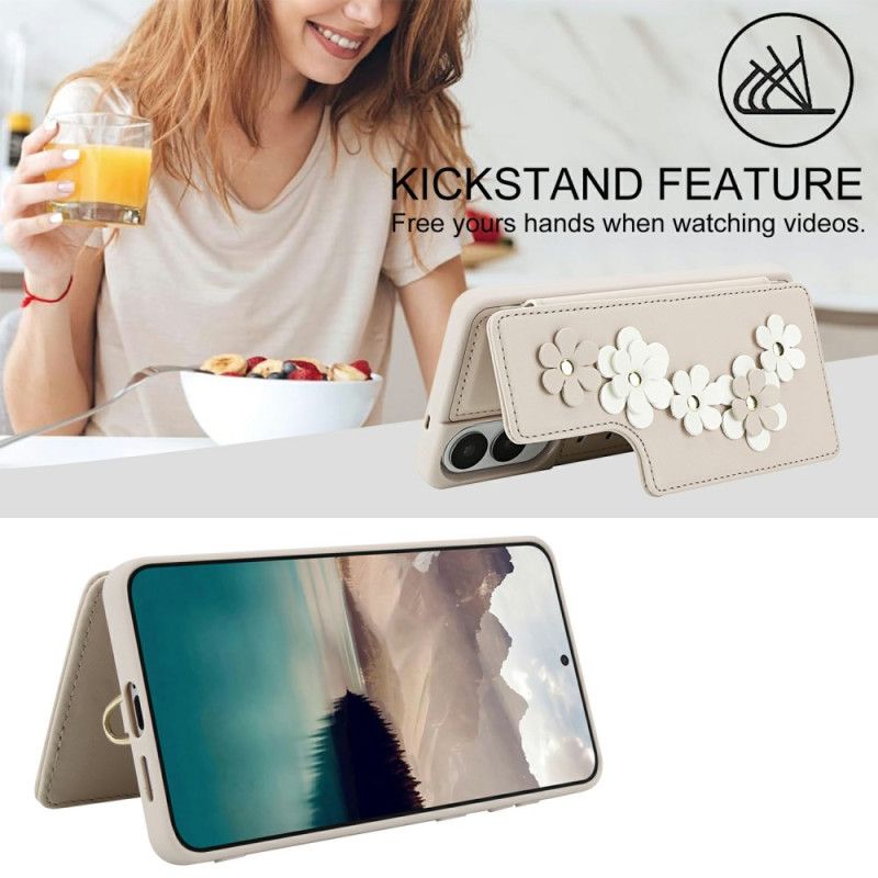 Kryt Na Samsung Galaxy S25 5g Edge Pouzdro Na Karty S Květinovým Vzorem A Šňůrkou