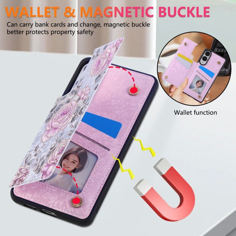 Kryt Samsung Galaxy S25 5g Edge Držák Na Karty S Květinovým Vzorem