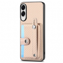 Kryt Samsung Galaxy S25 5g Edge Uhlíková Vlákna S Držákem Na Karty A Stojánkem Na Popruh