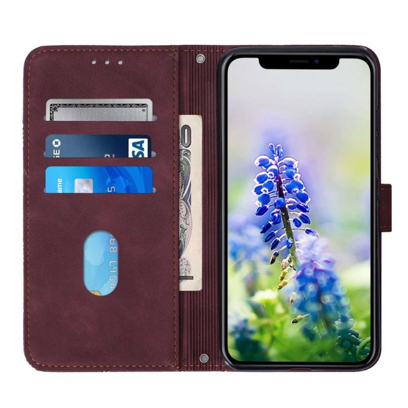 Flipové Pouzdro Na iPhone XR Geometrický Design S Koženým Efektem A Popruhem