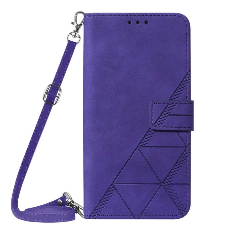 Flipové Pouzdro Na iPhone XR Geometrický Design S Koženým Efektem A Popruhem