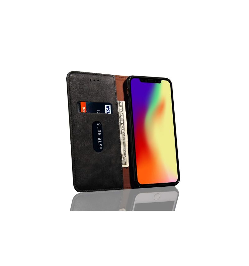 Kožené Pouzdro Na iPhone XR Držák Retro Čipové Karty