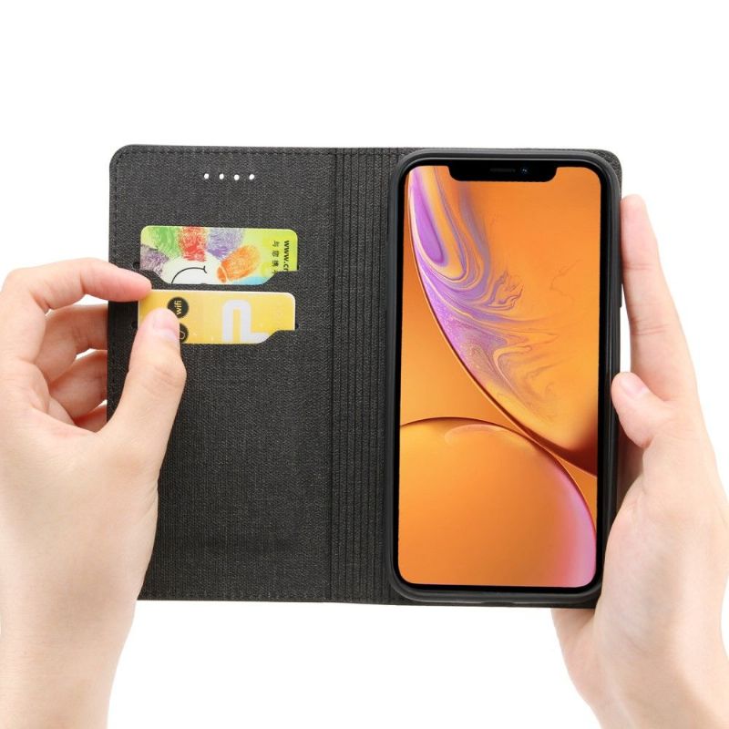Kryty Na Mobil Na iPhone XR Flipové Pouzdro Efekt Tkaniny Držáku Karty
