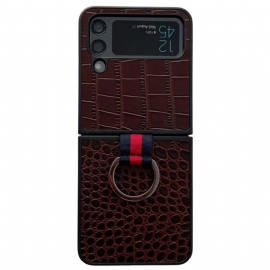 Kryt Na Samsung Galaxy Z Flip 4 Flipové Pouzdro Krokodýl A Prstenový Styl