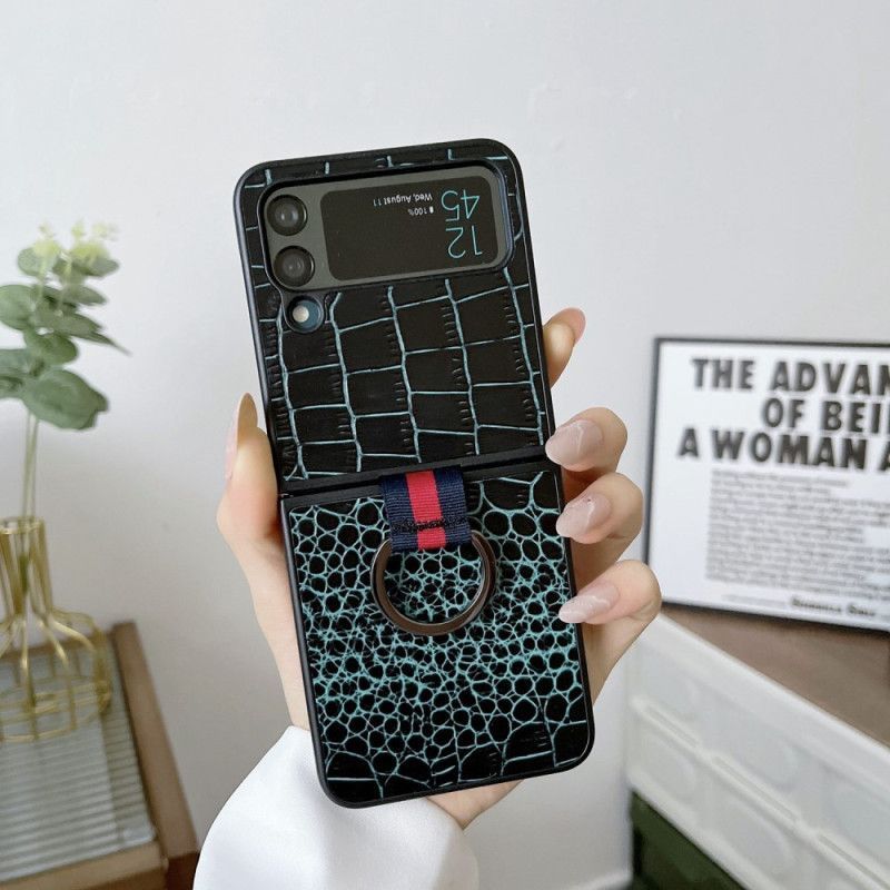 Kryt Na Samsung Galaxy Z Flip 4 Flipové Pouzdro Krokodýl A Prstenový Styl