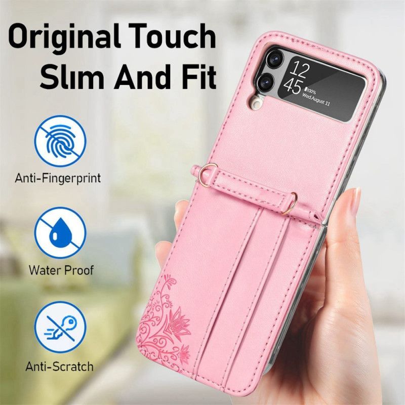 Kryt Na Samsung Galaxy Z Flip 4 Flipové Pouzdro Ramenní Popruh Květiny