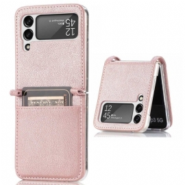 Kryt Na Samsung Galaxy Z Flip 4 Flipové Pouzdro Stylový Kožený Držák Na Karty Litchi