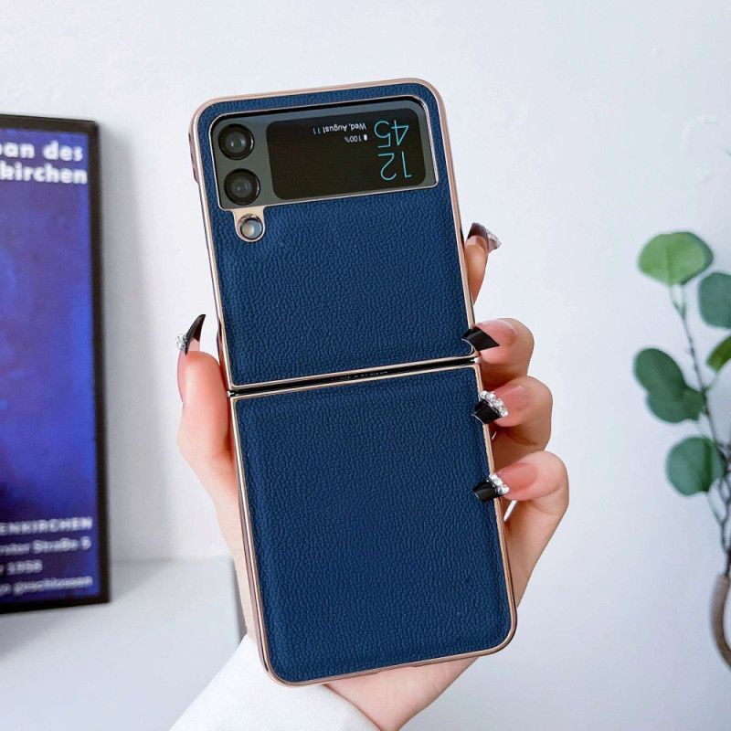 Kryt Na Samsung Galaxy Z Flip 4 Flipové Pouzdro Zlaté Okraje Z Pravé Kůže