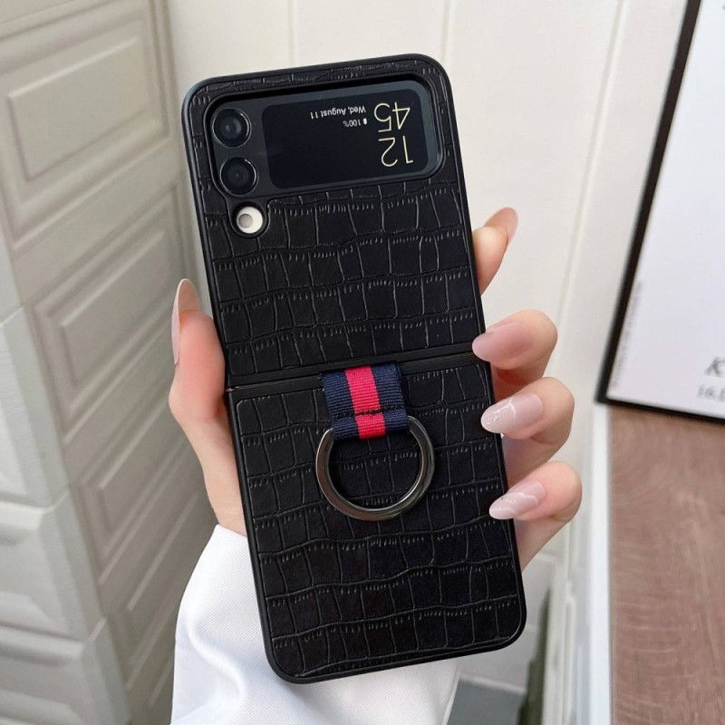 Kryty Na Mobil Na Samsung Galaxy Z Flip 4 Flipové Pouzdro Croco A Prstenový Design