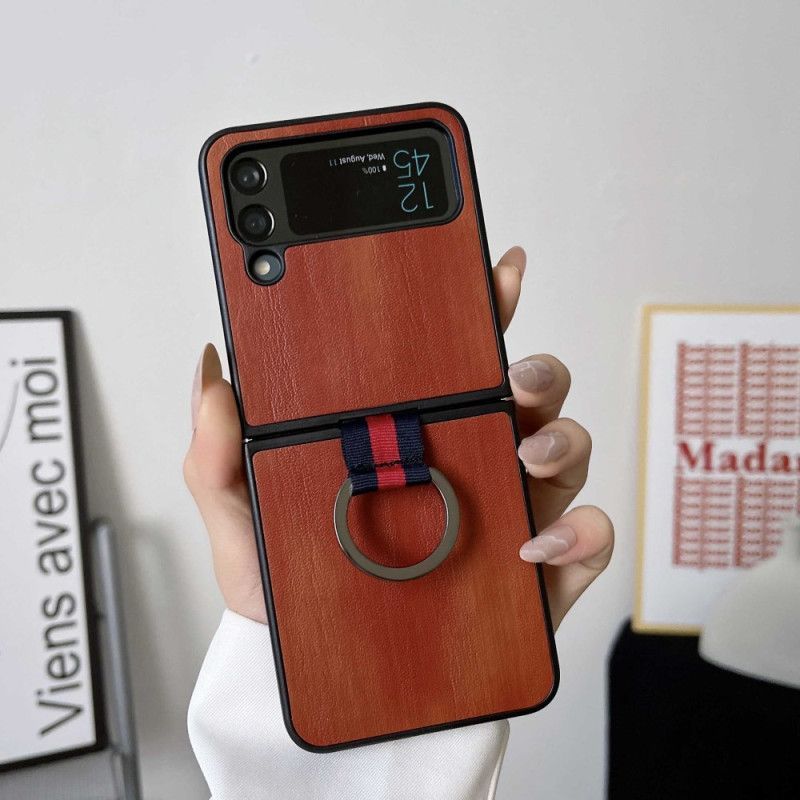 Kryty Na Mobil Na Samsung Galaxy Z Flip 4 Flipové Pouzdro Efekt Ohnivé Kůže S Prstenem