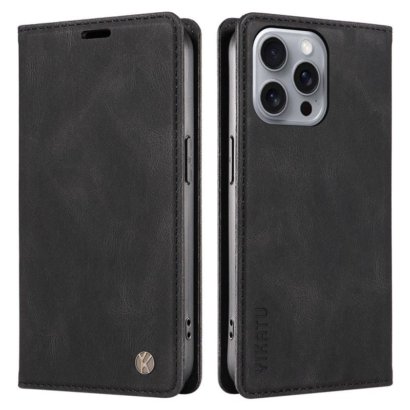 Kožené Pouzdro Folio Na iPhone 16 Pro Max Semišový Efekt Yikatu