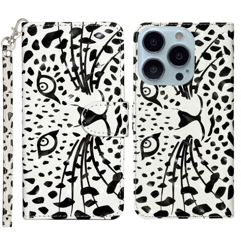 Kožený Kryt iPhone 16 Pro Max Leopardí Hlava S Popruhem