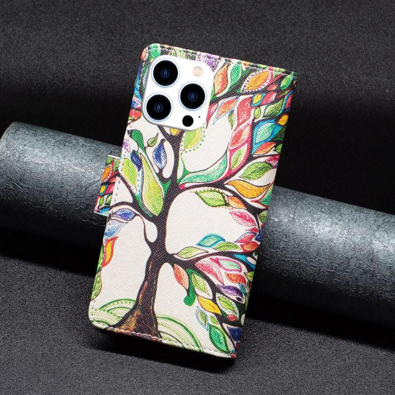 Kožený Kryt iPhone 16 Pro Max Peněženka Tree Of Life S Popruhem