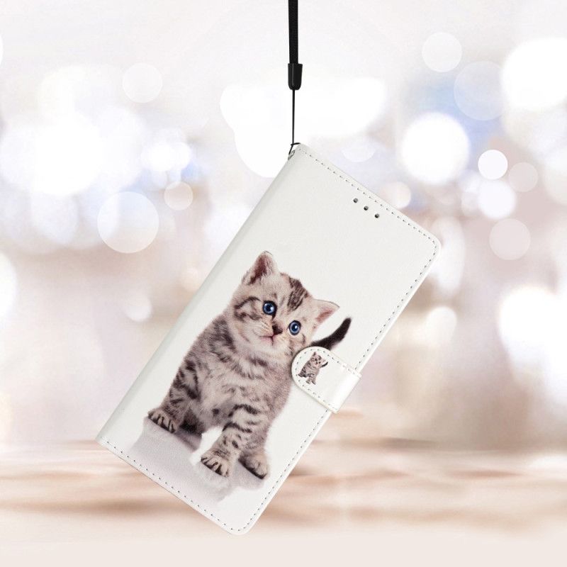 Kožený Kryt iPhone 16 Pro Max Roztomilá Kočka S Popruhem