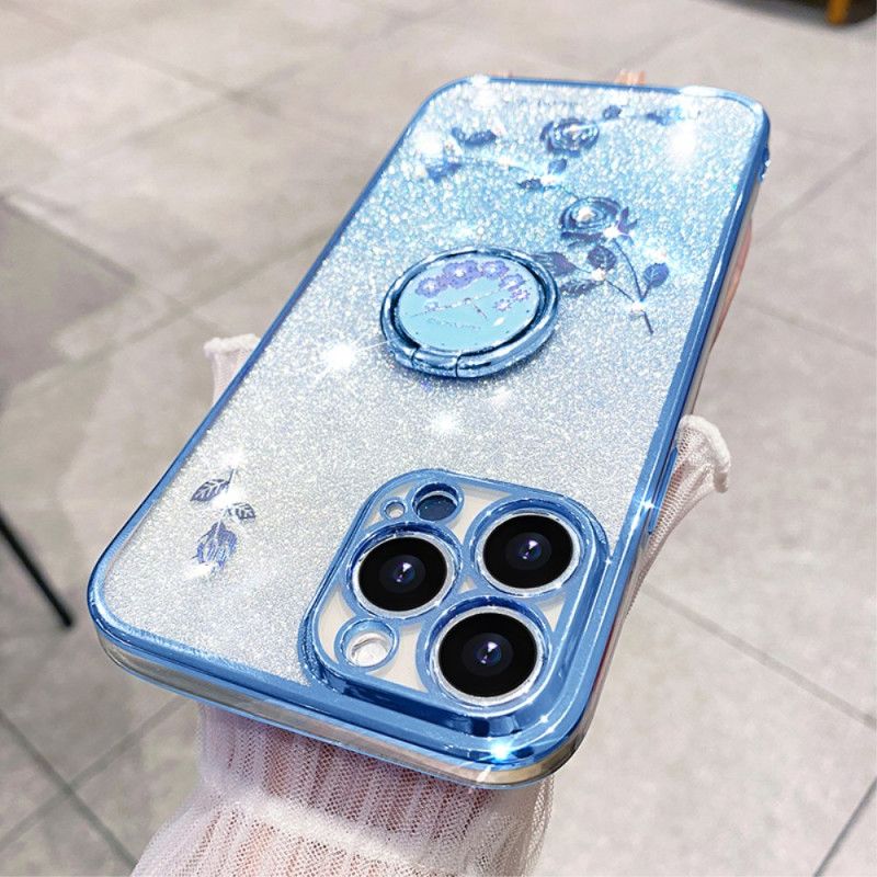 Kryt iPhone 16 Pro Max Květinový A Kamínkový Podpůrný Prsten Kadem
