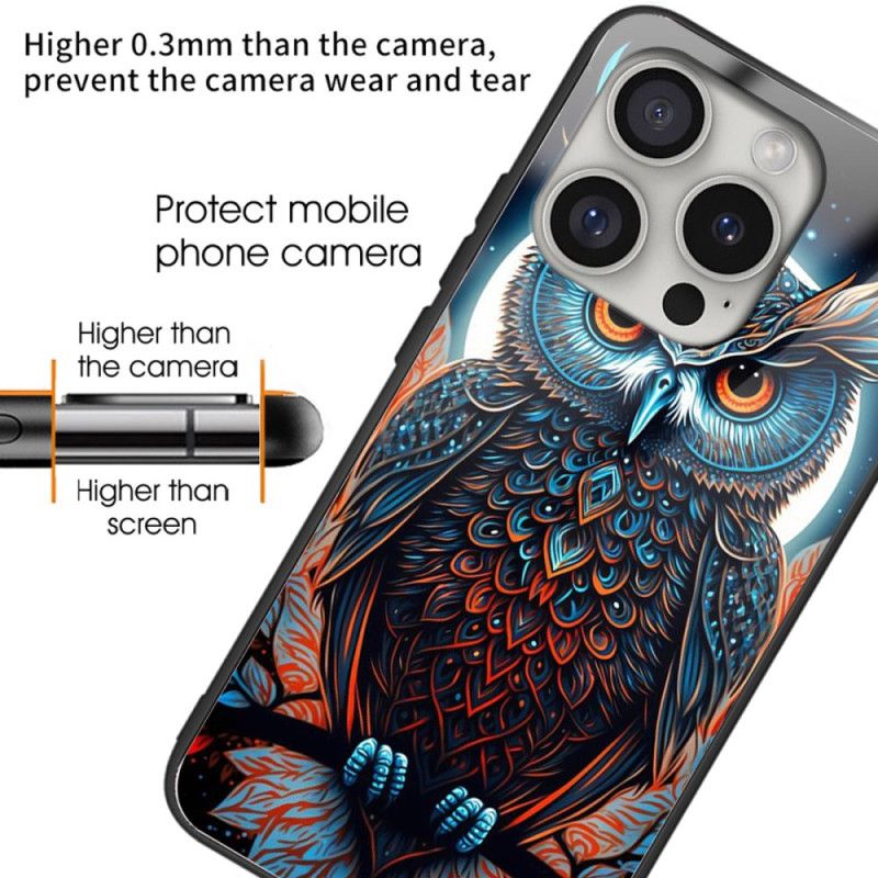 Kryt iPhone 16 Pro Max Potisk Sovy Z Tvrzeného Skla