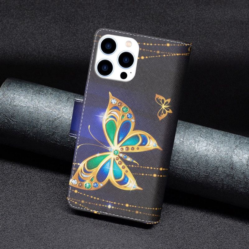 Peněženková Pouzdra iPhone 16 Pro Max Kryty Na Mobil Peněženka S Štrasovými Motýly