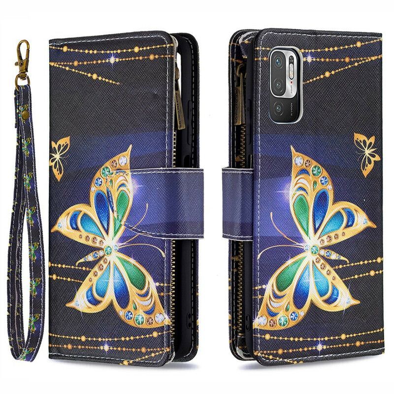 Flipové Pouzdro Na Xiaomi Redmi Note 10 5G Kapsa Na Zip S Motýly