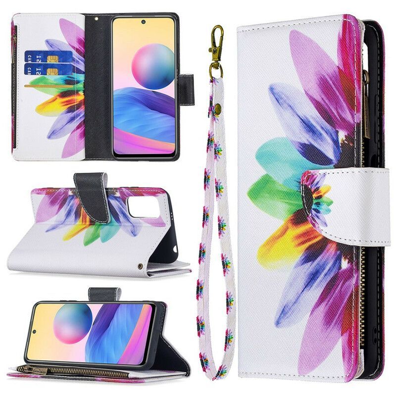 Flipové Pouzdro Na Xiaomi Redmi Note 10 5G Květinová Kapsa Na Zip