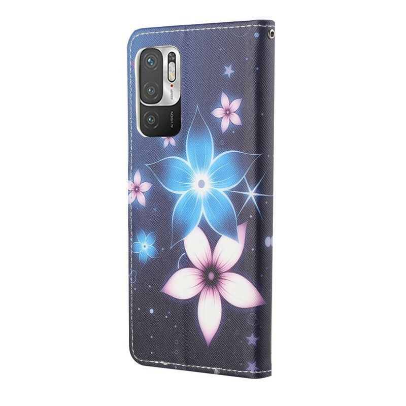 Flipové Pouzdro Na Xiaomi Redmi Note 10 5G Na Lana Lunární Popruh Květiny