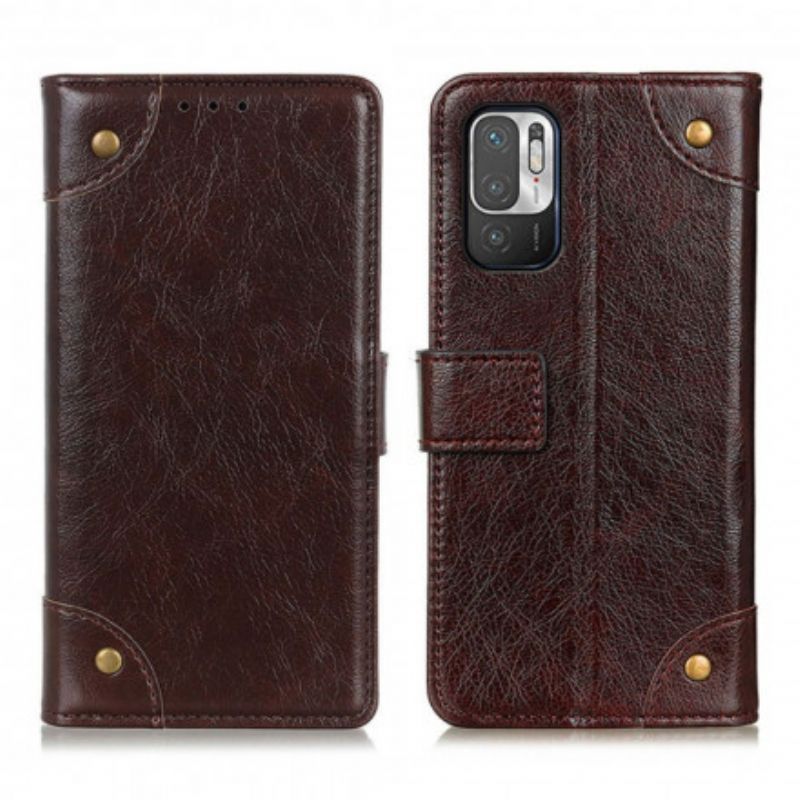 Flipové Pouzdro Na Xiaomi Redmi Note 10 5G Stylové Nýty Z Kůže Nappa Vintage