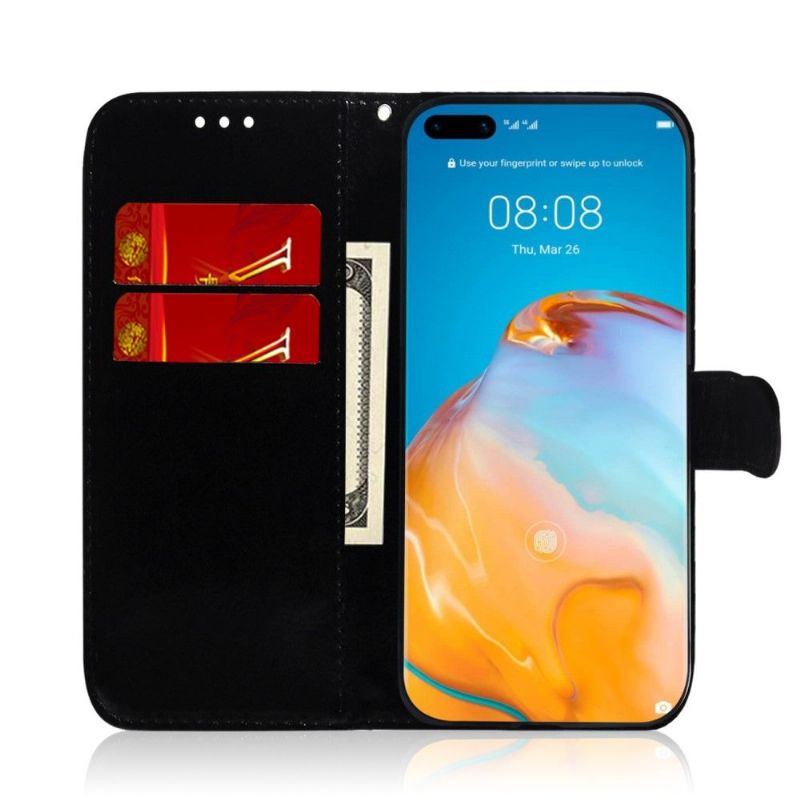 Flipové Pouzdro Na Huawei P40 Pro Zrcadlový Efekt Z Umělé Kůže - Černá