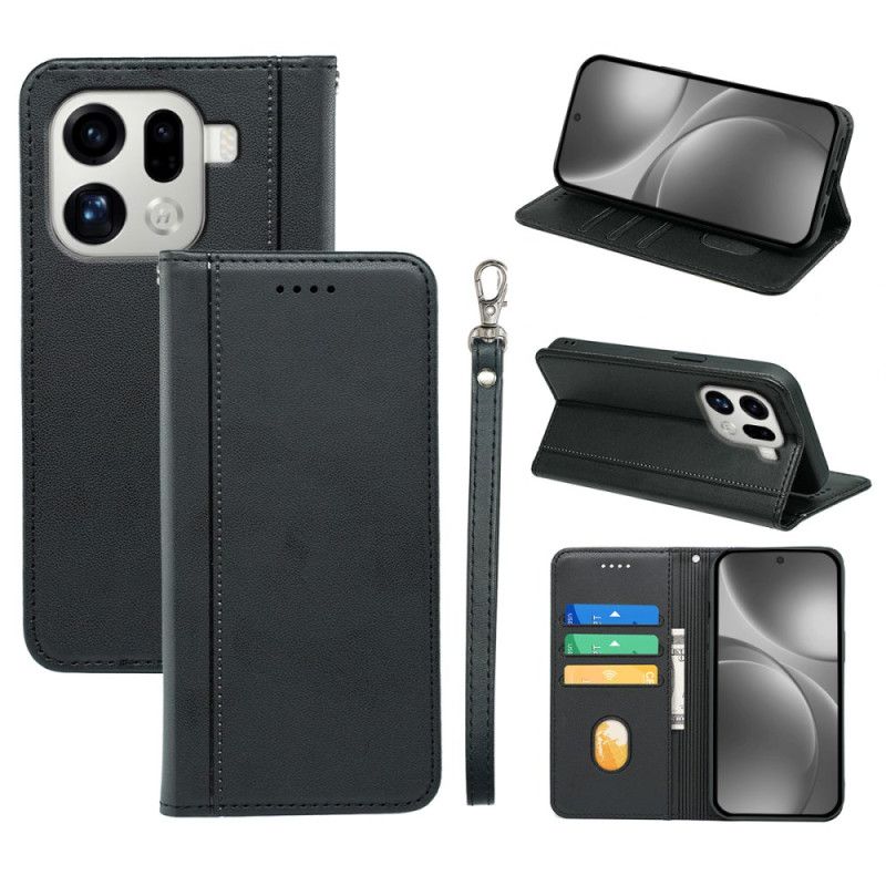 Kožené Pouzdro Folio Oppo Find X9 Pro 5g Ozdoba S Páskem