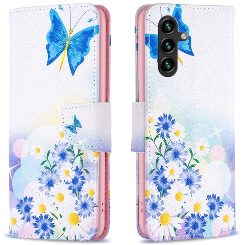 Kožený Kryt Na Samsung Galaxy A16 5g Akvarel S Motýly A Květinami
