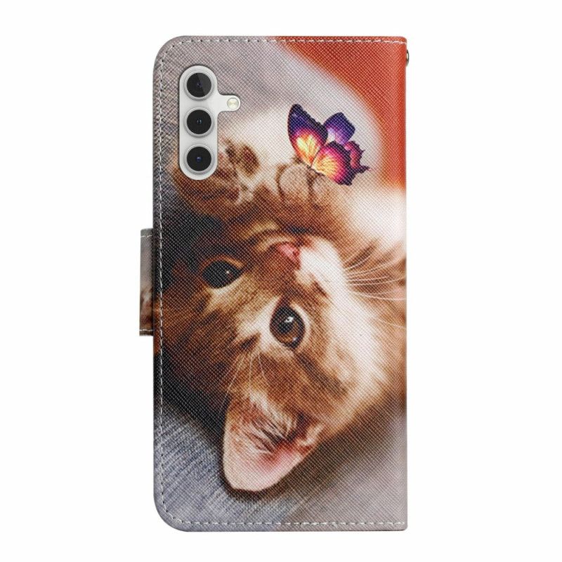 Kožený Kryt Na Samsung Galaxy A16 5g Vzor Motýla A Kočky