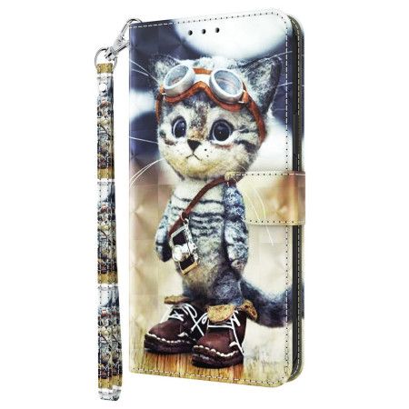 Peněženková Pouzdra Samsung Galaxy A16 5g Letecká Kočka S Popruhem