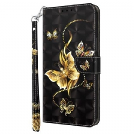 Peněženková Pouzdra Samsung Galaxy A16 5g Zlatí Motýli S Řemínkem