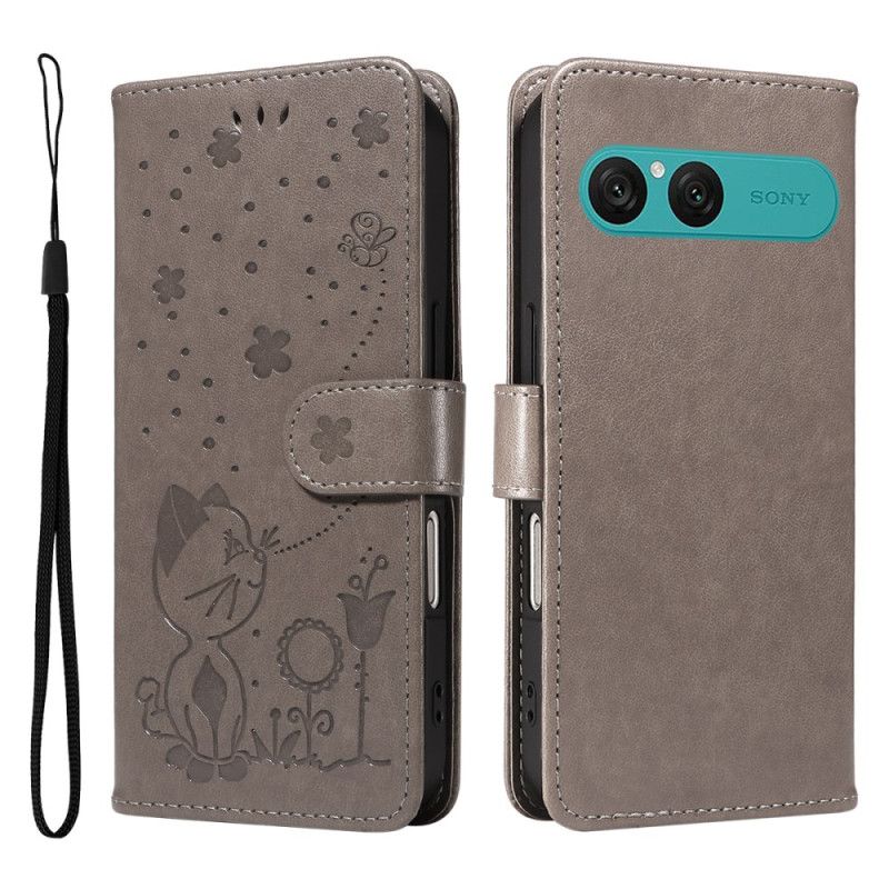 Kožený Kryt Na Sony Xperia 10 Vii Kočka A Včela