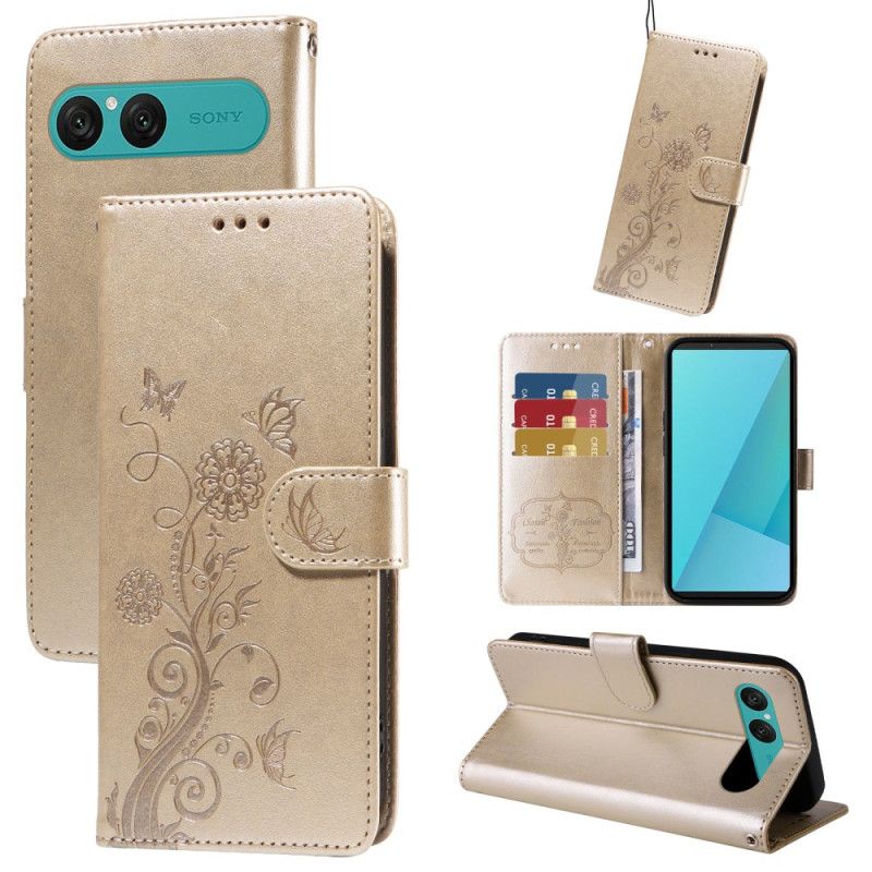 Kožený Kryt Na Sony Xperia 10 Vii Květinový Potisk