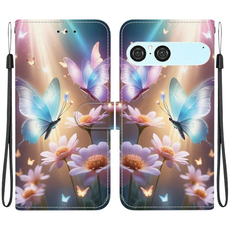 Kožený Kryt Na Sony Xperia 10 Vii Osvětlení Motýli