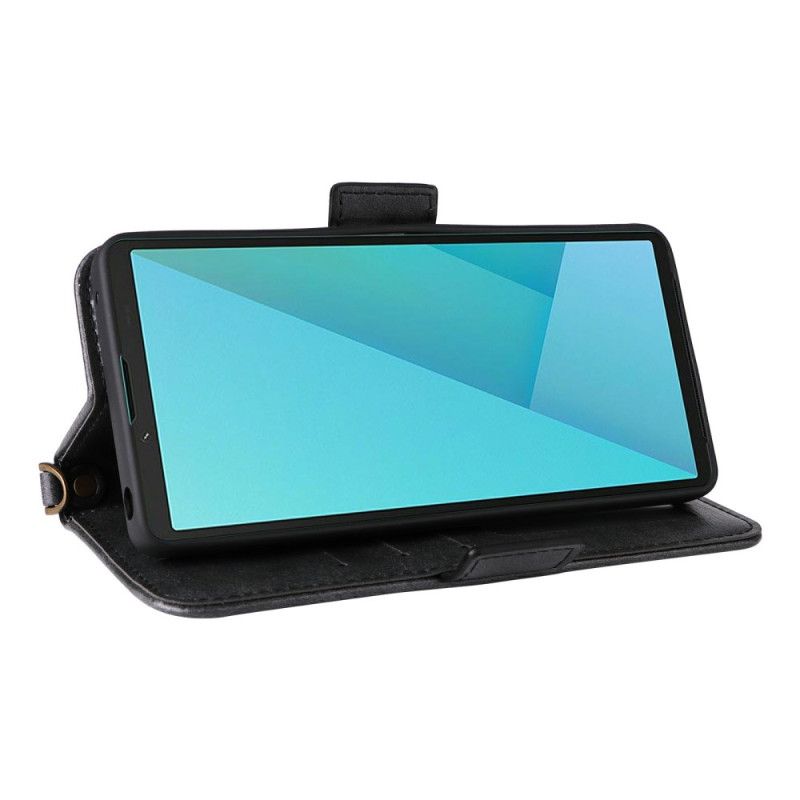 Kožený Kryt Na Sony Xperia 10 Vii Peněženka S Ramenním Popruhem