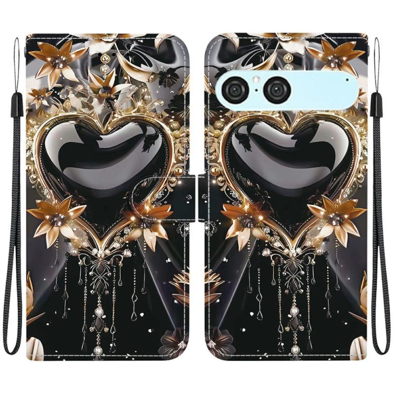 Kožený Kryt Na Sony Xperia 10 Vii Černo-zlaté Srdce