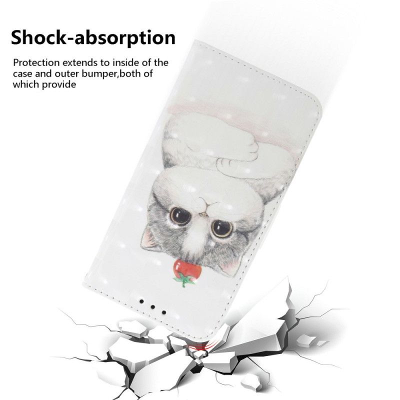 Kožený Kryt Na Sony Xperia 10 Vii Šňůrka Na Krk S Kočkou A Jahodou