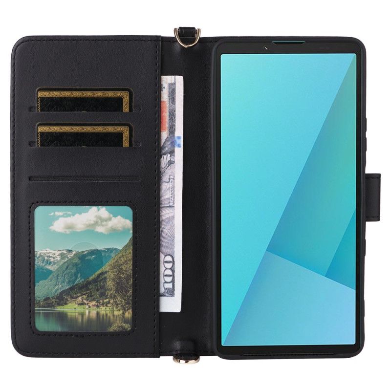 Peněženková Pouzdra Sony Xperia 10 Vii Kryty Na Mobil Prošívaná S Popruhem A Poutkem Na Zápěstí