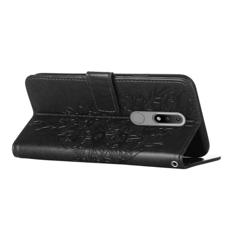 Kožené Pouzdro Na Nokia 2.4 Držák Motýlích Květin