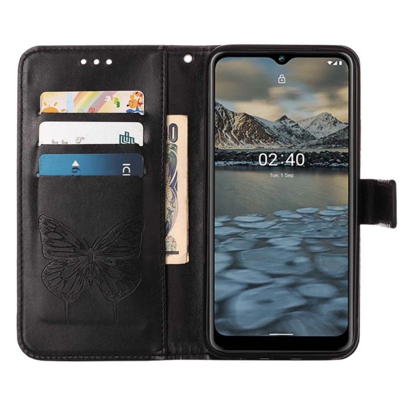 Kožené Pouzdro Na Nokia 2.4 Držák Motýlích Květin