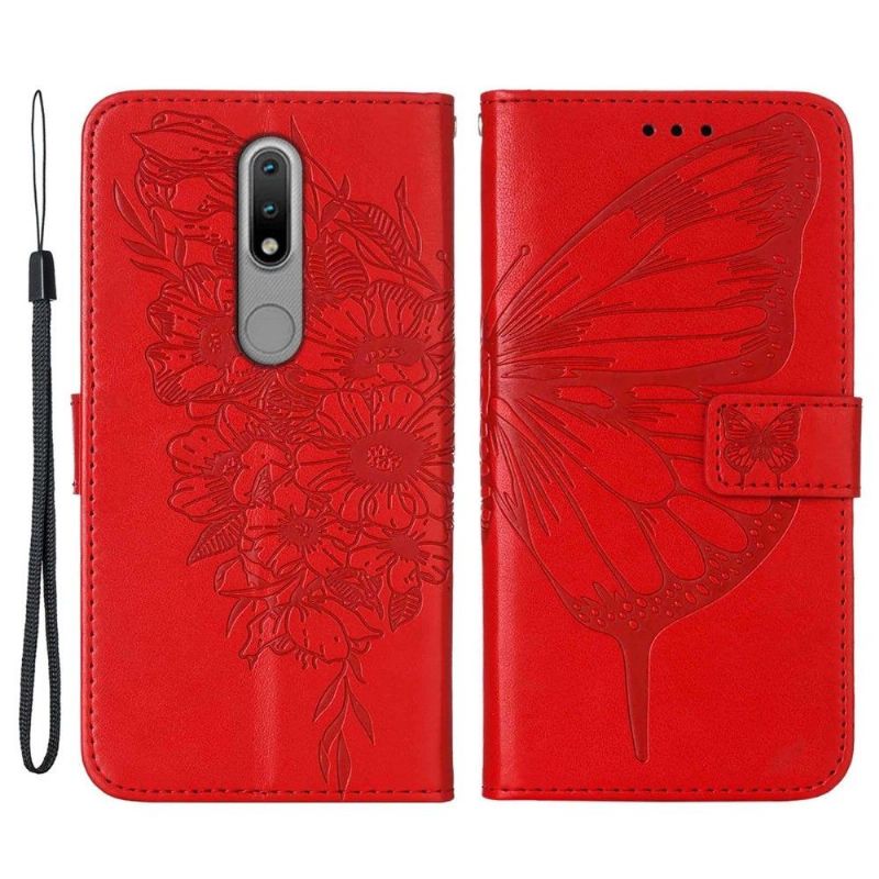 Kožené Pouzdro Na Nokia 2.4 Držák Motýlích Květin