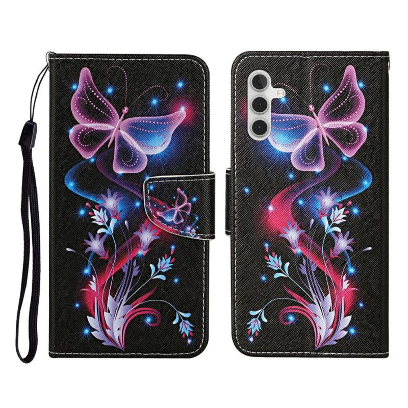 Kožený Kryt Na Samsung Galaxy A17 4g / 5g Svítící Motýli