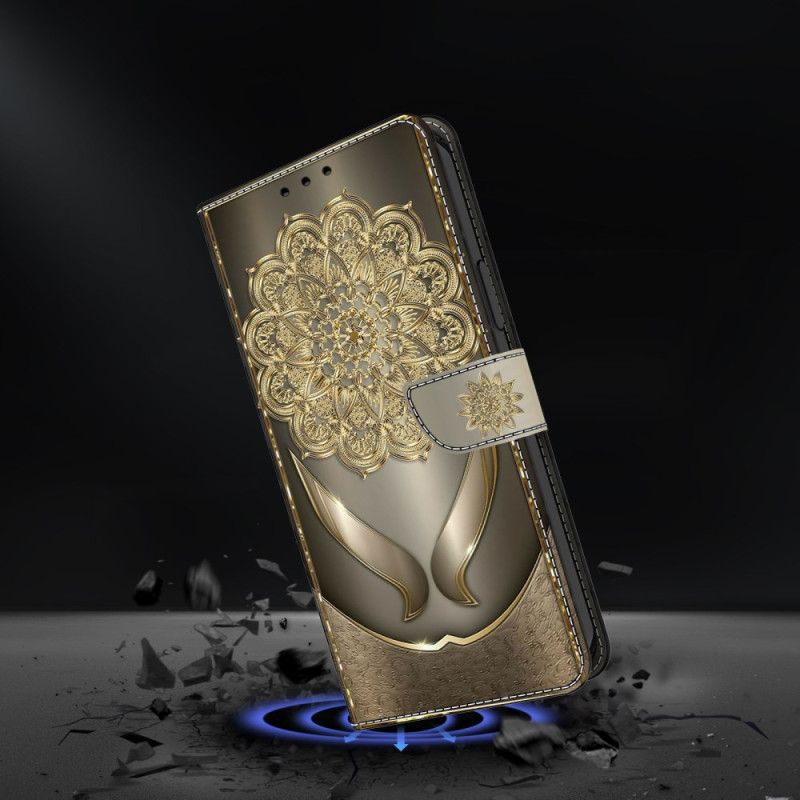 Kožený Kryt Samsung Galaxy A17 4g / 5g Zlatý Květinový Vzor