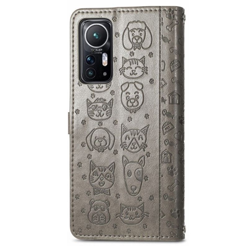 Flipové Pouzdro Na Xiaomi 12 Reliéfní Zvířata S Koženým Efektem